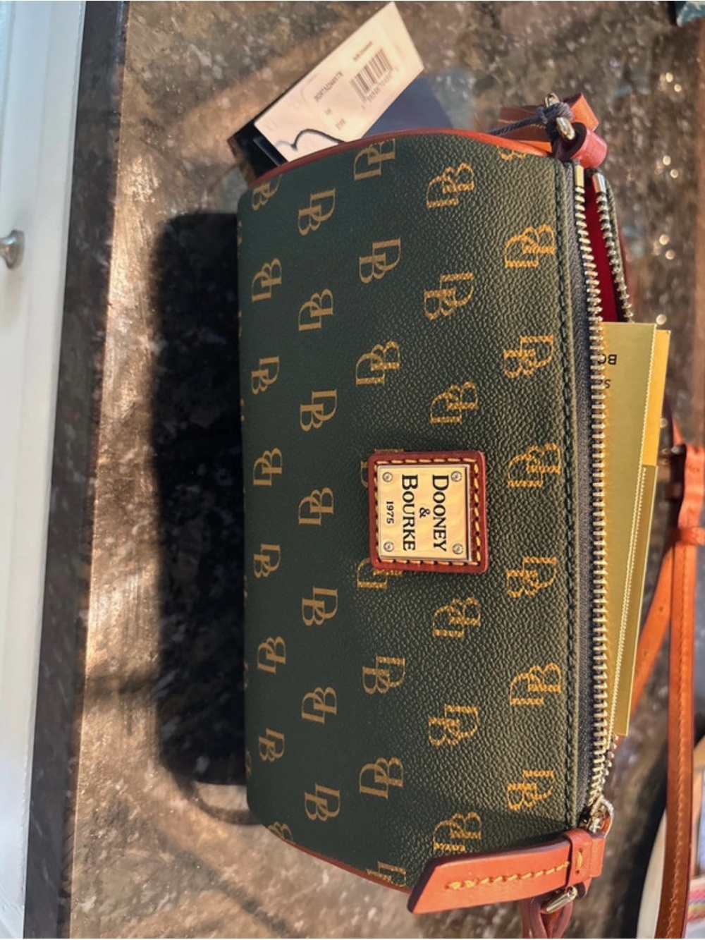 Dooney & Bourke Green and Tan Signature Crossbody Pouch